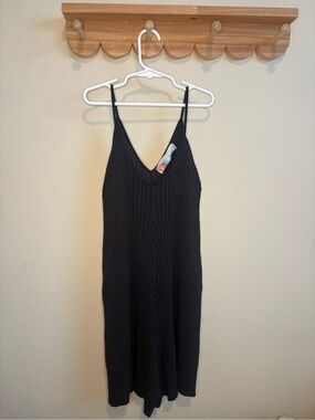 FP Beach Black Ribbed V-Neck Slip Romper